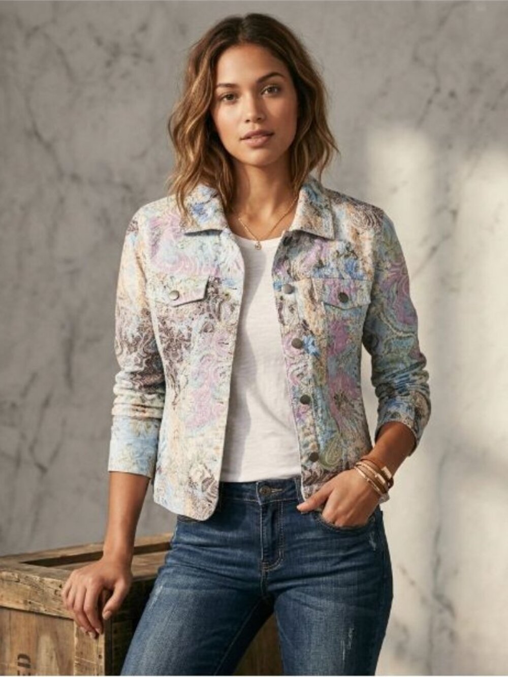 Analogy Women M Floral Jacket Pastel Cotton Blend Statement Archival Cottagecore